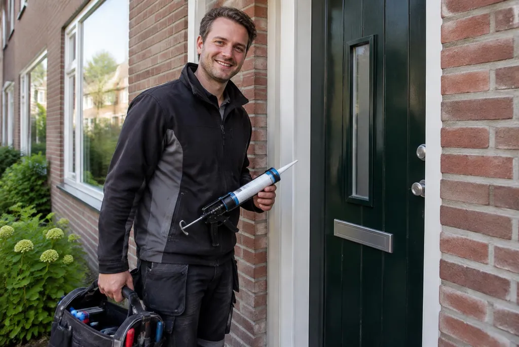 Vakman van Kitbedrijf Maarn bij de voordeur van een woning